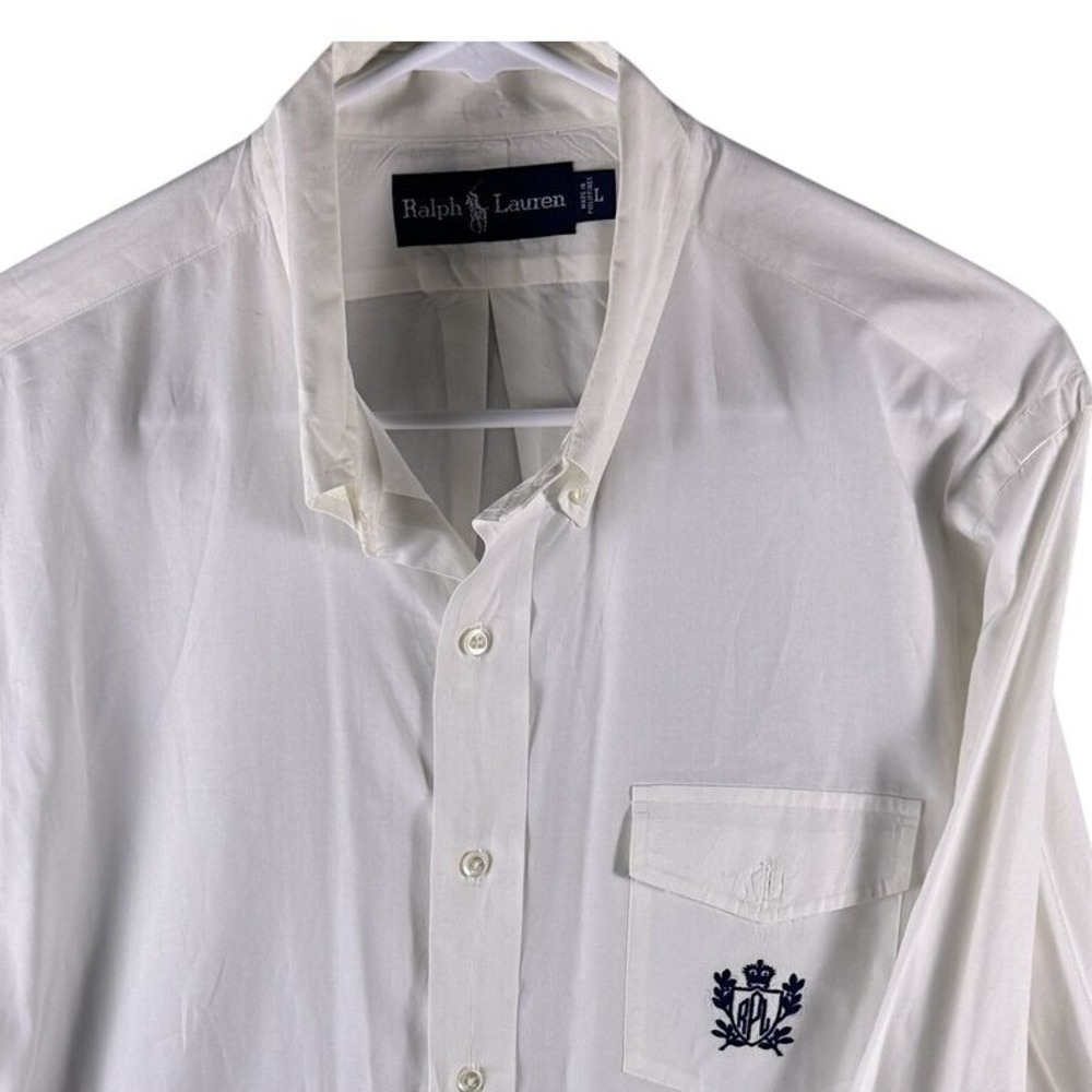 Ralph Lauren  Mens Large Dress Shirt White Solid Classic Fit Pocket Long Sleeve
